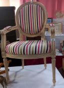 A French style carver chair with striped upholstery COLLECT ONLY