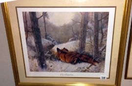 A framed and glazed fox print entitled 'The Observer' COLLECT ONLY