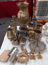 A quantity of brass and pewter etc