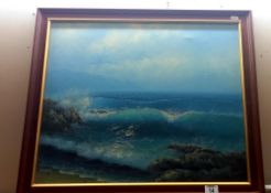 A framed oil on canvas , wave and sky scene by W. Chester COLLECT ONLY