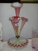 A Victorian four trumpet pink glass epergne, in good condition, COLLECT ONLY