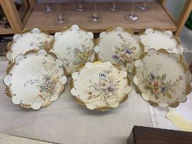A set of 6 Victorian wild flower plates and a matching cake stand