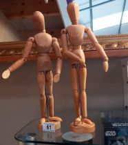 2 jointed wooden artists figurines height 33cm