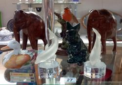 A pair of Goebel glass dolphins and other animal figures