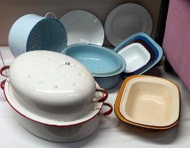 A quantity of vintage enamel cookware