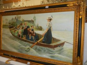 A framed boating scene. COLLECT ONLY.