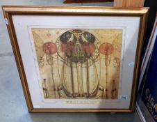 A gilt framed print 'The Wassail' by Rennie Macintosh 56cm x 56cm COLLECT ONLY