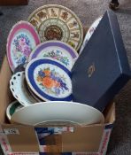 A box of collectors plates including a boxed Minton cake plate