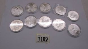 10 1 oz .999 silver USA Eagels coins, various dates.