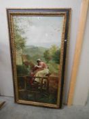 A framed oil on canvas painting of a couple in a garden COLLECT ONLY