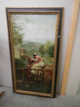 A framed oil on canvas painting of a couple in a garden COLLECT ONLY