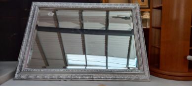 A large silver painted framed bevel edge mirror 89cm x 64cm COLLECT ONLY