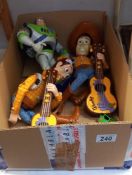 A Toy Story Buzz Lightyear and 2 Woody dolls etc