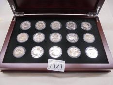 A cased set of fifteen Susan B Anthony dollars.