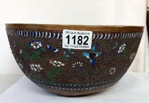 A 19th century Chinese Cloissonne' bowl decorated with birds, butterflies and flowers,