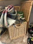 2 square wicker baskets including 3 blankets