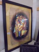 A large framed and glazed Egyptian picture of King Tut-Ankh-Amun, COLLECT ONLY.