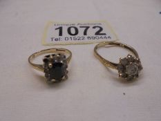 Two 9ct gold rings, sizes J and N, 3.7 grams.