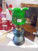 An Edwardian oil lamp with glass font, COLLECT ONLY.