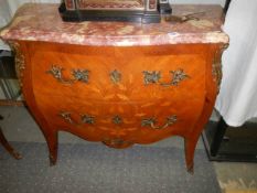 A good French marble top bombe commode with inlaid brass mounts. COLLECT ONLY.