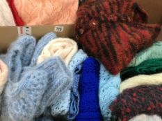 A mixed 3 boxes of hand knitted jumpers and cardigans