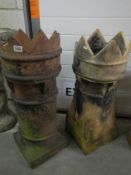 Two crown topped chimney pots, damage to one point on each, COLLECT ONLY.