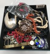 A box of interesting costume jewellery and Sekonda watch