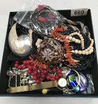 A box of interesting costume jewellery and Sekonda watch