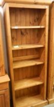 A modern pine four shelf bookcase, 189 x 32 x 71 cm. COLLECT ONLY.