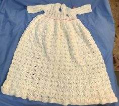 Hand Knitted Christening gown & blanket. Slight yellowing in places