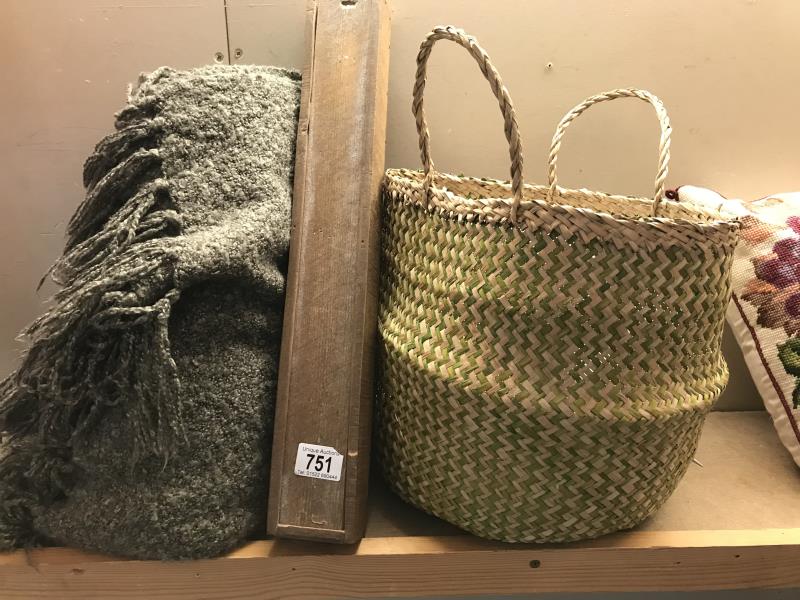 Quantity of knitting items including basket & blanket