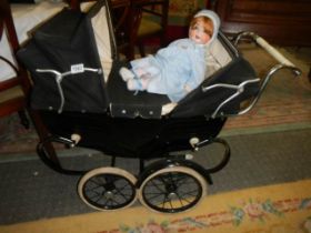 A 1950's Silver Cross navy twin dolls pram in very good condition, COLLECT ONLY.