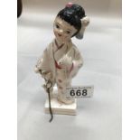 Vintage ceramic Japanese girl figurine tape measure 1950's