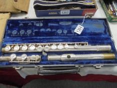 A good cased silver plate flute by Gemeinhardt Elkhart Industries, NO. 36948.