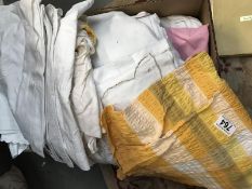 Large box of mixed table clothes / fabric