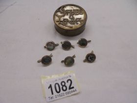 A circa 1930's stud/link box with a set of six mother of pearl buttons by Lambourne & Co. Birmingham