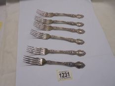 A set of six R Wallace & Sons American sterling silver violet pattern forks circa 1904, 212 grams.