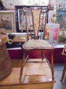An Edwardian stick back chair with cherry upholstered panels, COLLECT ONLY.