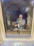A French style oil on cavas portrait of a hunter with game, COLLECT ONLY.
