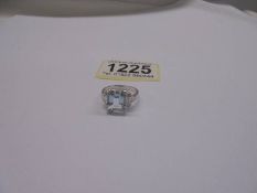 18ct white gold aquamarine and diamond ring. Emerald-cut aquamarine 3.41ct. RBC and baguette