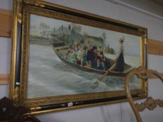 A framed painting depicting children in a boat. COLLECT ONLY.