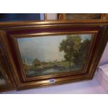 A framed oil on board river scene, COLLECT ONLY.