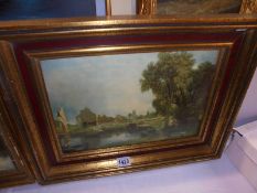 A framed oil on board river scene, COLLECT ONLY.