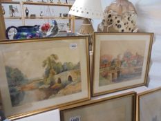 A pair of framed and glazed bridge scene watercolours, COLLECT ONLY