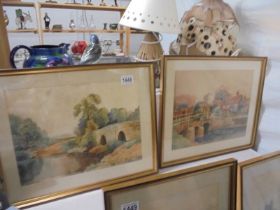 A pair of framed and glazed bridge scene watercolours, COLLECT ONLY