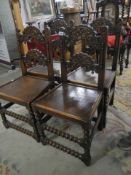 A set of four French country chairs with bobbin stretchers. COLLECT ONLY.