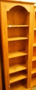 A modern pine five shelf bookcase, 189 x 62 x 33 cm. COLLECT ONLY.