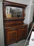 An Edwardian mahogany mirror back sideboard with art nouveau handles, COLLECT ONLY.