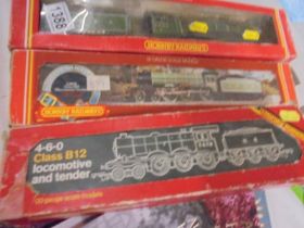 Three boxed Hornby '00' gauge R.313 LNER Golden eagle, Manchester United and one other.