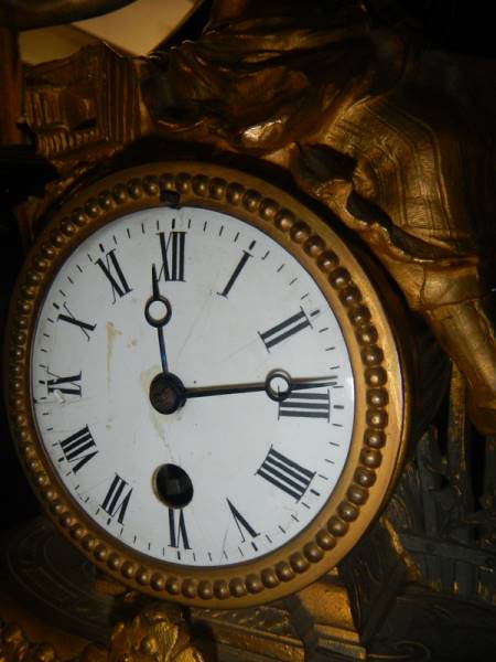 A gilded mantel clock surmounted figure. - Image 2 of 3